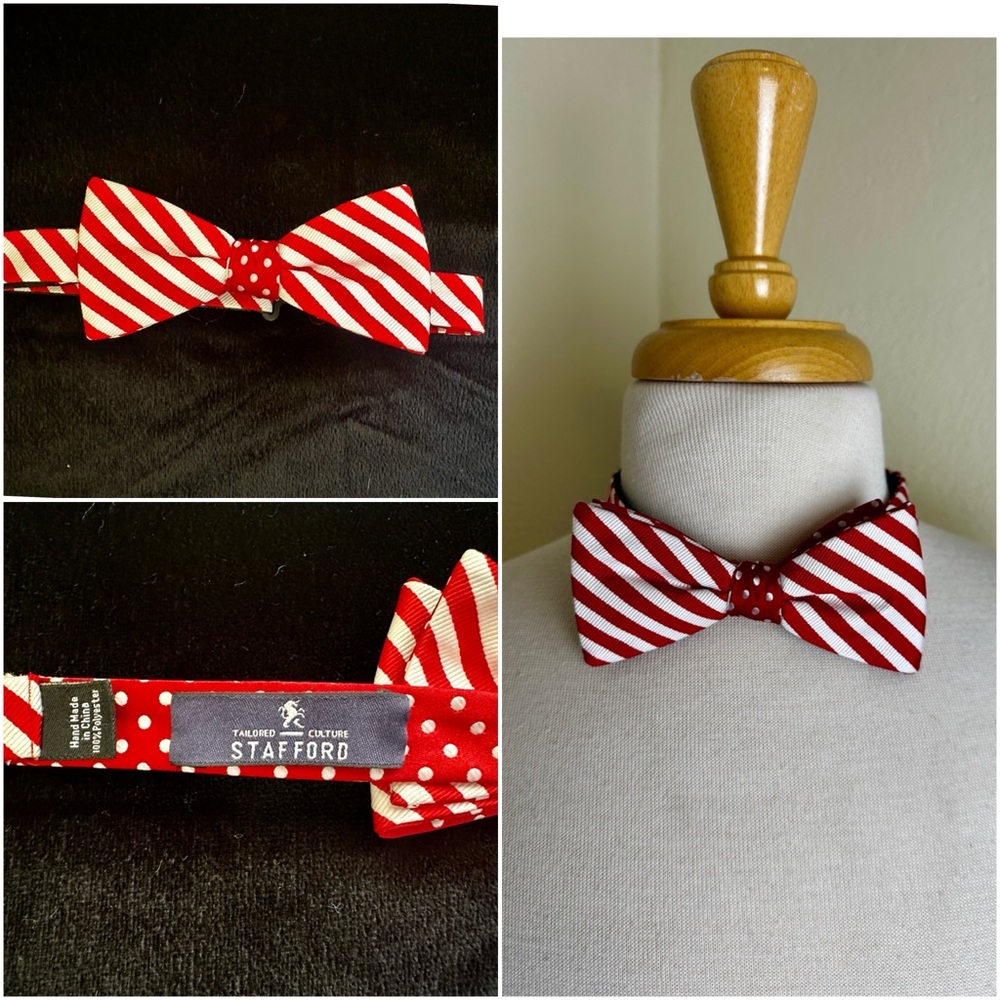 Red White Candy Striped Stafford Pre-Tie Bow Tie Necktie 2.25" Ex Cond!